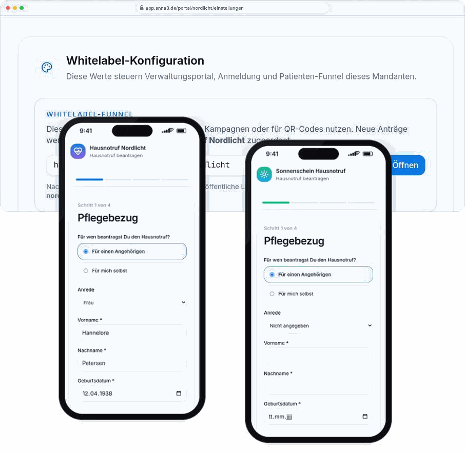 Whitelabel-Konfiguration mit Online-Antrag auf zwei Smartphones
